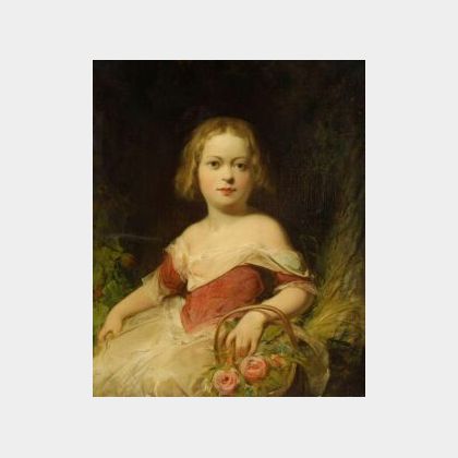 Anglo/American School, 19th Century Portrait of a Young Girl with a Basket of Roses