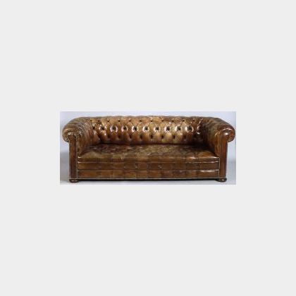 Edwardian-style Tufted Brown Leather &#34;Chesterfield&#34; Sofa