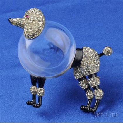 Lucite and Rhinestone Jelly Belly Poodle Brooch, Trifari