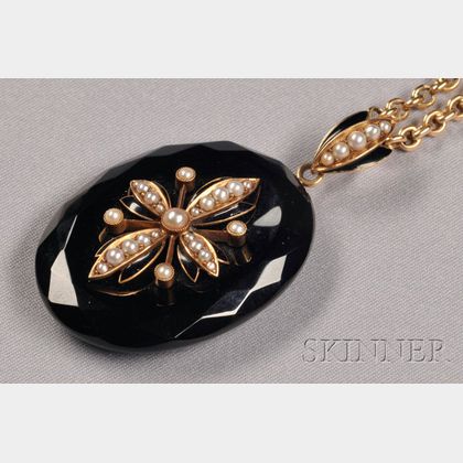 Antique Onyx and Split Pearl Pendant