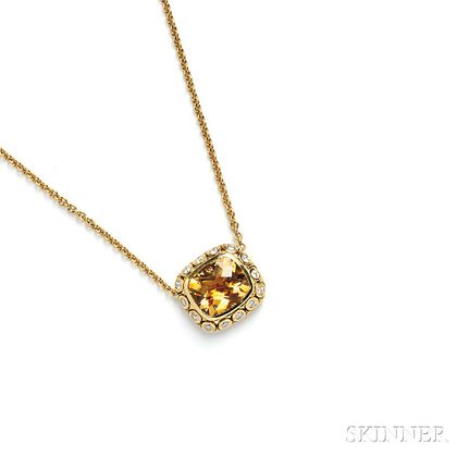 18kt Gold, Citrine, and Diamond Pendant, SeidengGang