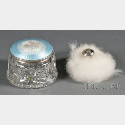 Sterling and Enamel-lidded Colorless Cut Glass Powder Jar