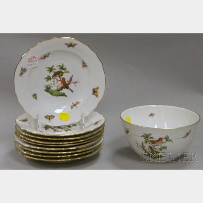 Set of Nine Herend Porcelain Plates and a Bowl