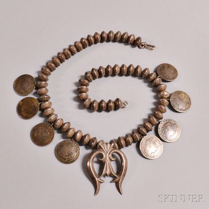 Navajo Mercury Dime Beads and Barber Half Dollar Necklace
