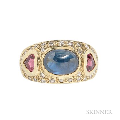 14kt Gold, Sapphire, and Pink Sapphire Ring