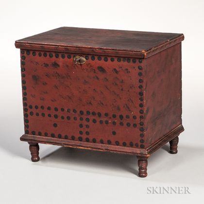 Red-painted and Black-dotted Child's Blanket Box