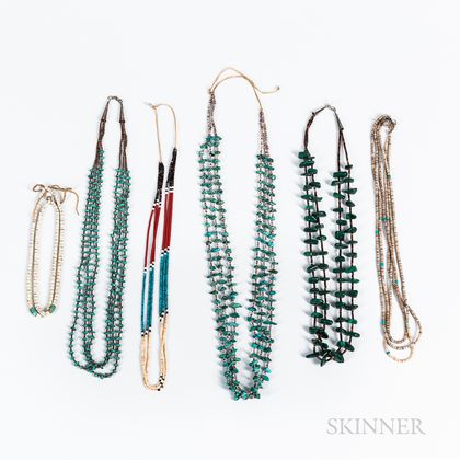 Six Heishi and Turquoise Multi-strand Necklaces