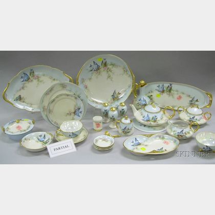 Approximately Fifty-piece Hand-painted Bluebird Decorated Porcelain Luncheon Set