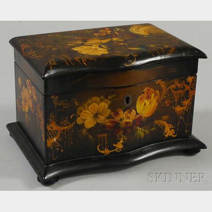 Rococo Revival Gilt and Polychrome-decorated Black Lacquered Double Tea Caddy