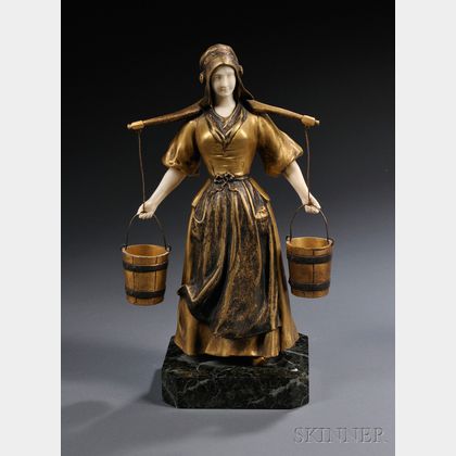Continental School, Late 19th/Early 20th Century Gilt-bronze and Ivory Figure of a Milkmaid