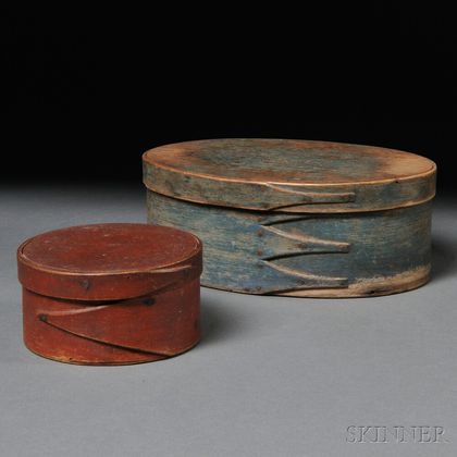 Two Painted Lapped-seam Covered Storage Boxes
