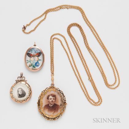 14kt Gold Watch Chain and Three Lockets