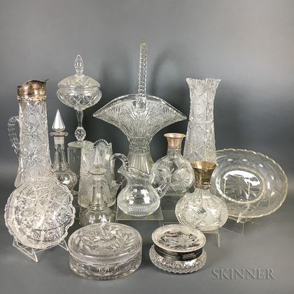 Fourteen Pieces of Cut Colorless Glass