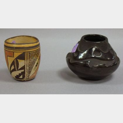 Southwest Native American Carved Blackware Jar and Painted Jar. 