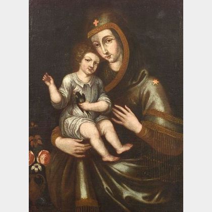 Spanish School, 18th Century Style Madonna and Child with Finch