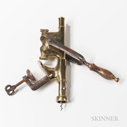 Large Brass and Iron Bar-mounting Corkscrew