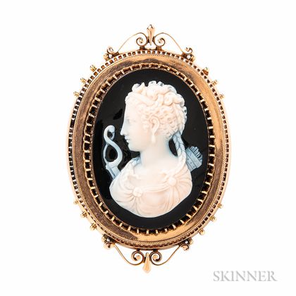Antique Gold and Hardstone Cameo Pendant/Brooch