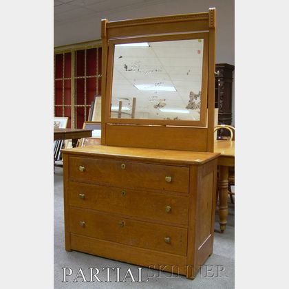 Pair of Early 20th Century Carved Oak and Mirrored Dressers.