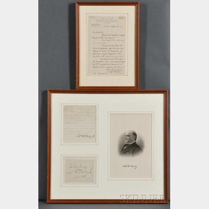 Chester A. Arthur (1830-1886) and William McKinley (1844-1901) Signed Correspondence.