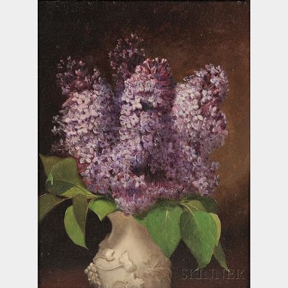 Attributed to George Henry Hall (American, 1825-1913) Lilacs in a White Porcelain Vase
