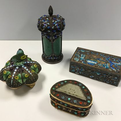 Four Enameled Metalwork Boxes with Covers