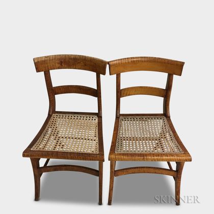 Pair of Classical Tiger Maple Cane-seat Side Chairs