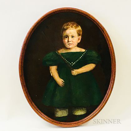 American School, 19th Century Portrait of a Boy in Green Dress