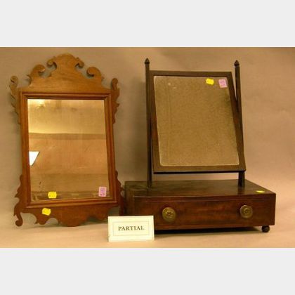 Federal Mahogany Dressing Mirror on Cabinet, Two Chippendale-style Mirrors, and a Mahogany Framed Mirror. 
