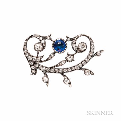 Antique Synthetic Sapphire and Diamond Brooch