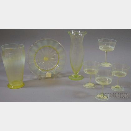 Seven Opalescent Art Glass Stemware and Table Items