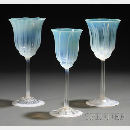 Three Tiffany Favrile Glass Goblets