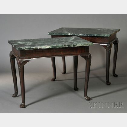 Pair of Queen Anne-style Marble-top Pier Tables