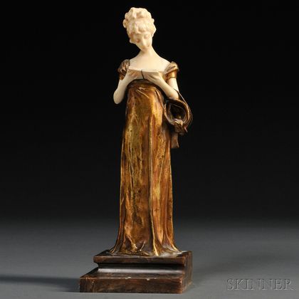 After George van der Straeten (Belgian, 1856-1928) Bronze and Ivory Figure of a Woman Reading, 