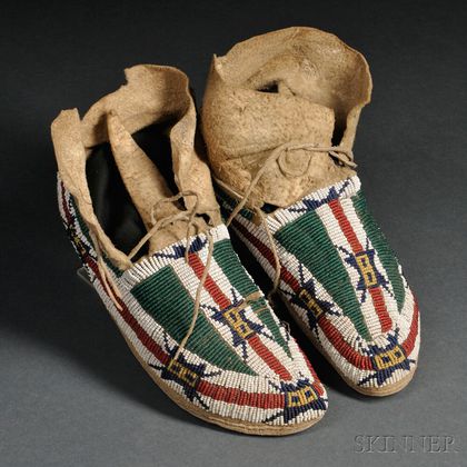 Pair of Cheyenne Beaded Hide Youth's Moccasins