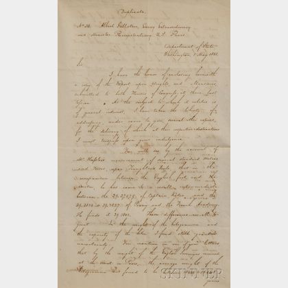 Adams, John Quincy (1767-1848) Retained Secretarial Copy of Letter Signed, 1 May 1821.