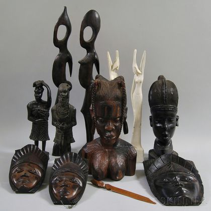 Twelve Assorted African and Asian Carvings and Tourist Items