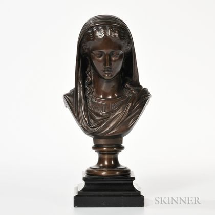 After Eugène Antoine Aizelin (act. France, 1821-1902) Bronze Bust of a Draped Woman