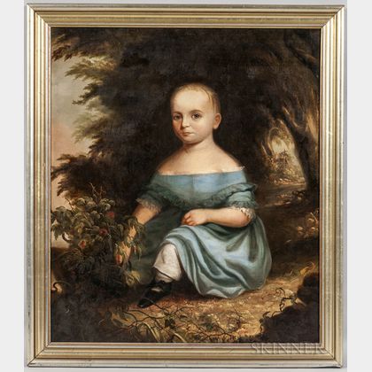 Anglo/American School, 18th Century Portrait of a Toddler in a Blue Dress
