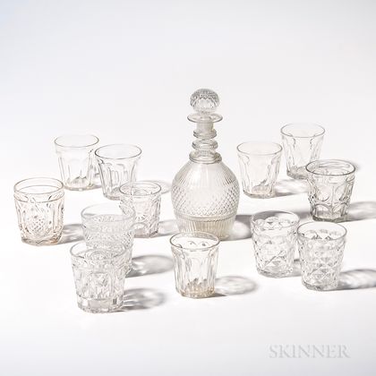 Blown Molded Decanter with Stopper and an Assembled Set of Twelve Tumblers