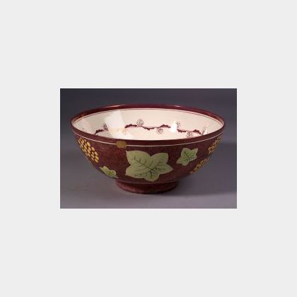 Pink Lustre Decorated Earthenware Punch Bowl