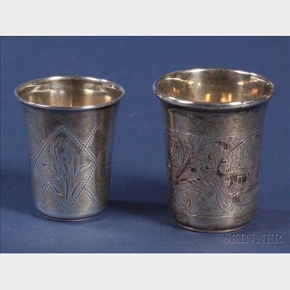 Two Russian Silver Kiddish Cups