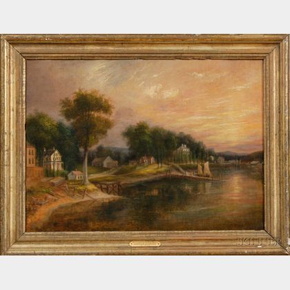 Attributed to Charles Hubbard (Massachusetts, 1801-1876) Sunset View: Winnisimmet by the Ferry Landing. 