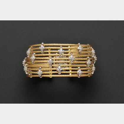18kt Bicolor Gold and Diamond Multi-strand Bracelet, Morelli