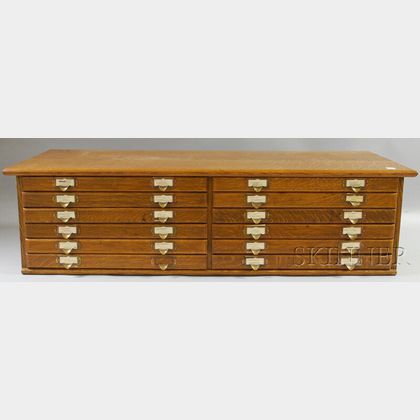 Oak Twelve-drawer Flat File Cabinet