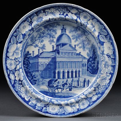 Two Historical Blue Transfer-decorated Staffordshire Pottery Dinner Plates