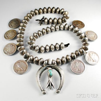 Navajo Mercury Head Dime and Liberty Half Dollar Necklace