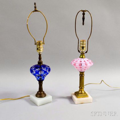 Two Colored Glass Fluid Lamps