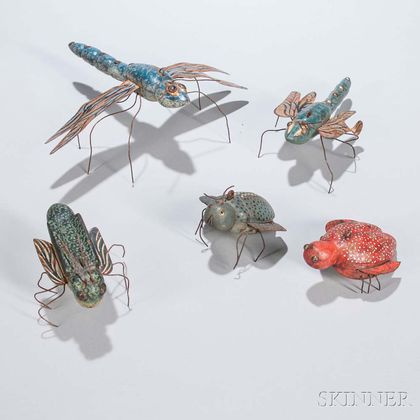 Five Carved and Painted Insect Figures