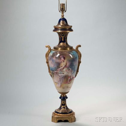 Gilt-bronze-mounted Sevres-style Porcelain Lamp Base