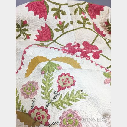 Appliqued Cotton Floral Quilt and Crib Quilt